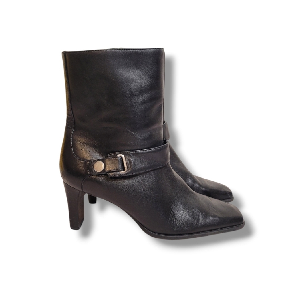 Roland Cartier Black Leather Kitten Heel Ankle Boots Women's Size 7.5